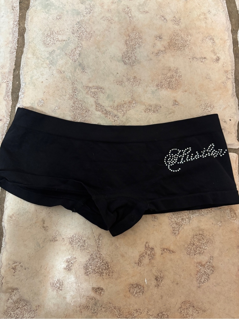 Vintage Y2K hustler Black Rhinestone Boyshorts booty panty small deadstock bling